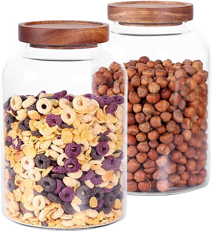 LEAVES AND TREES Y Thicken Glass Storage Jar, Food Storage Container/Canisters with Airtight Wooden Lid for Tea, Coffee, Honey, Cacao Powder,BPA Free Perfect as a Cereal Dispenser (7.6inch 2pcs) - Image 7
