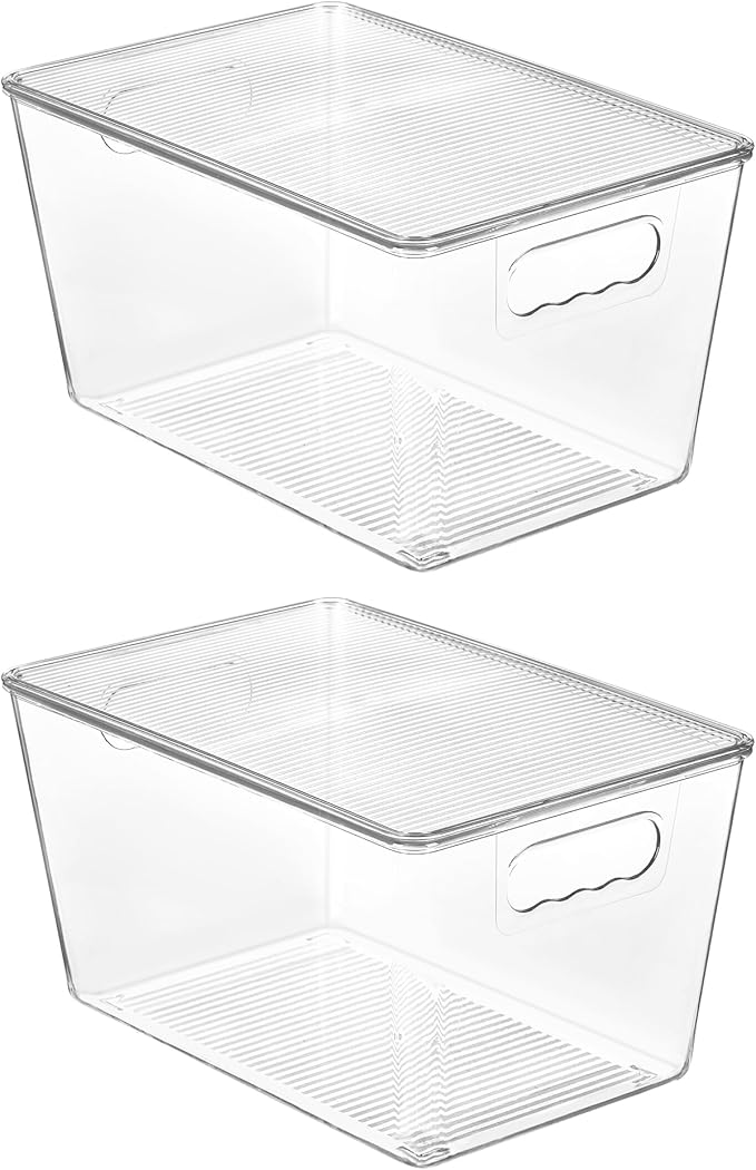 Vtopmart 2 Pack Clear Stackable Storage Bins with Lids, Large | BPA-free Plastic, Organize Vertically, For Pantry Kitchen Fridge Cabinet Closet Bathroom, Built to Last, Easy to Move by Vtopmart