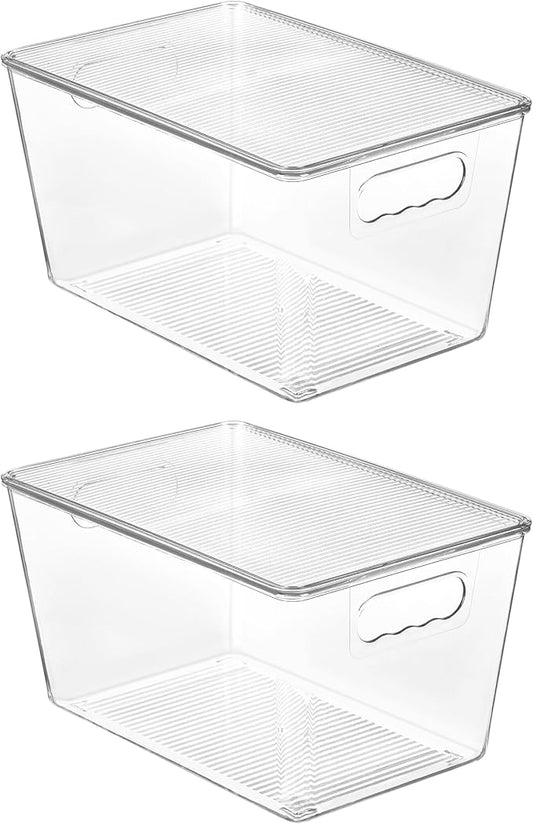 Vtopmart 2 Pack Clear Stackable Storage Bins with Lids, Large | BPA-free Plastic, Organize Vertically, For Pantry Kitchen Fridge Cabinet Closet Bathroom, Built to Last, Easy to Move by Vtopmart