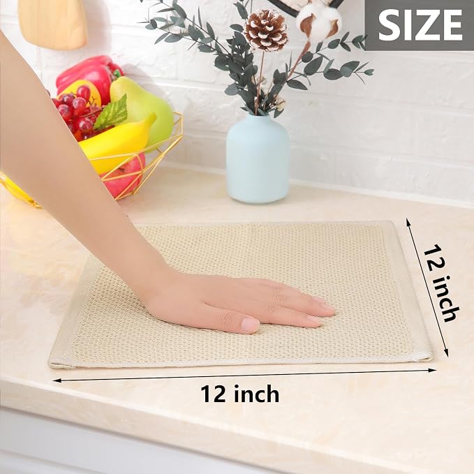 Homaxy 100% Cotton Waffle Weave Kitchen Dish Cloths, 9-Pack, Beige | Ultra Soft Absorbent Dish Towels, Quick Drying Dish Rags with Hanging Loop, 12 x 12 Inches - Image 5