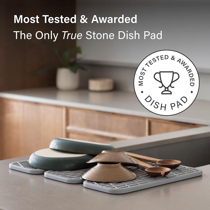 Dorai Home Dish Pad - Collapsable Stone Dish Drying Mat with Diatomaceous Earth for Quick Drying - Ultra Absorbent - Encased in Silicone - Eco-Friendly, Foldable - Original 19.9"x15.2", Ash - Image 8