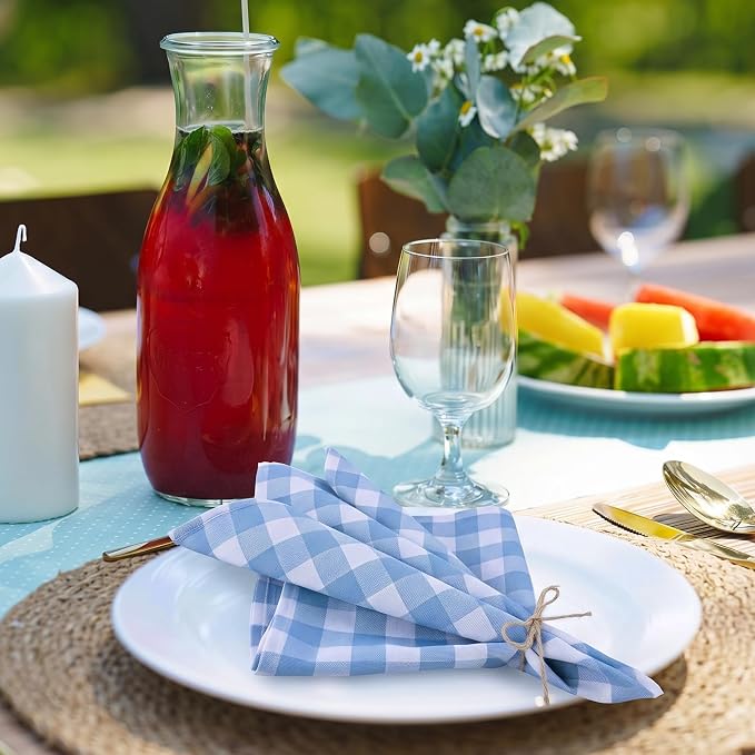 Funnymoom 24 Pcs Blue and White Plaid Gingham Cloth Napkins Coastal Nautical Beach Reusable Napkins Coastal Party Dinner Soft Absorbent for Kitchen Ocean Sea Decorations Summer Holiday Party - Image 5