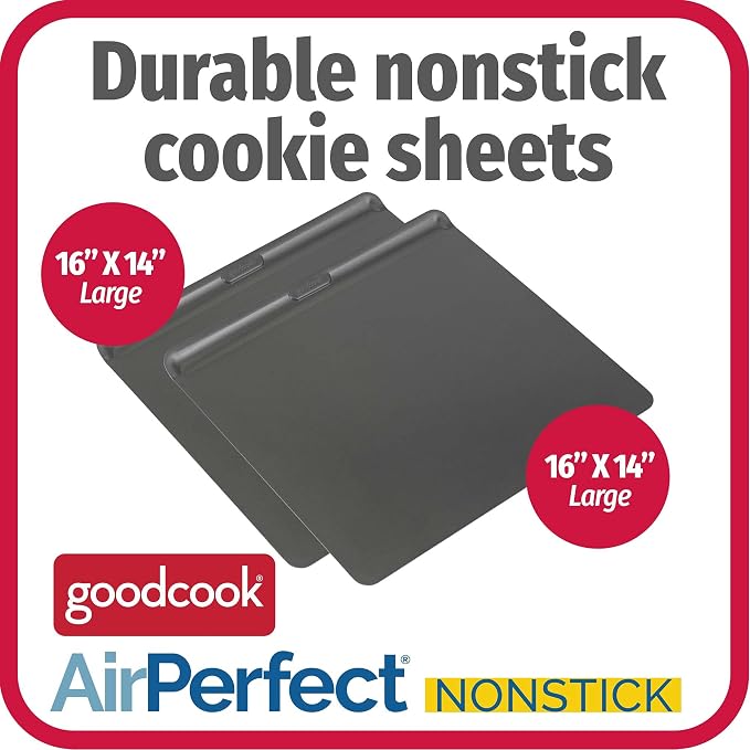 GoodCook AirPerfect Insulated Cookie Sheets Set of 2 Nonstick Carbon Steel Construction Pans for No-Burn Baking with Ergonomic Grip, 16 x 14-Inch, Gray - Image 3