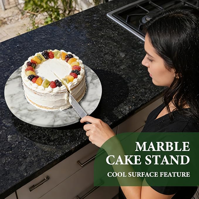16'' Marble Lazy Susan Marble Turntable for Kitchen Dinning, Lazy Susans Organizer for Cabinet, Serving Rotation Spinning Tabletop Organizer Swiveling, Spice Rack Storage(Arabescato White) - Image 8