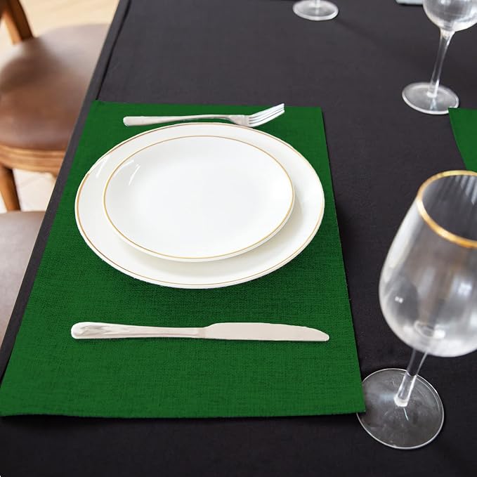 Cloth Green Placemats Set of 8, Linen Type Fabric Placemats Machine Washable Heat Resistant Placemats Polyester Place Mats for Halloween, Thanksgiving and Christmas Dining Table (Forest Green) - Image 4