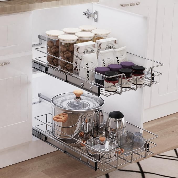 Pull Out Cabinet Organizer 15" W X 22" D, Chromed, Full Slide Out Drawers | For Kitchen Organizers and Storage, Pull Out Drawers For Cabinets Capacity Heavy Duty Caddy, Cabinet Shelves, Bathroom Pantry - Image 6