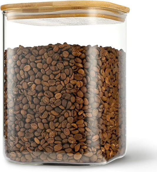 D2scrma 115oz Airtight Glass Square Storage Canister with Bamboo Lid Set of 1 (3400ml) Gallon Glass Jars Large Kitchen Canister for Sugar, Flour, Cookies and Coffee beans (‎with Black Lable) by Delicatedtoservicecustomer
