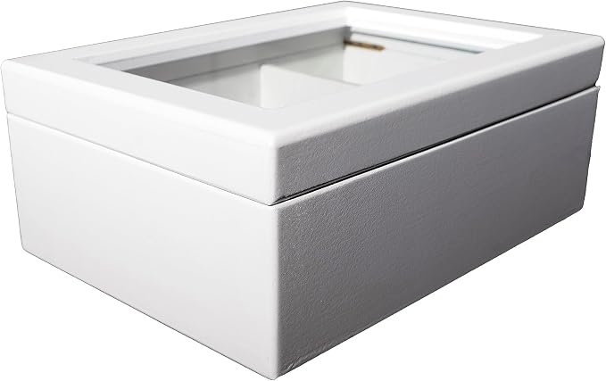 Break Tradition Wooden Tea Organizer For Tea Bags - Wooden Tea Chest With 6 Compartments - Clear Top Window - Lid Stays Open (White) - Image 3