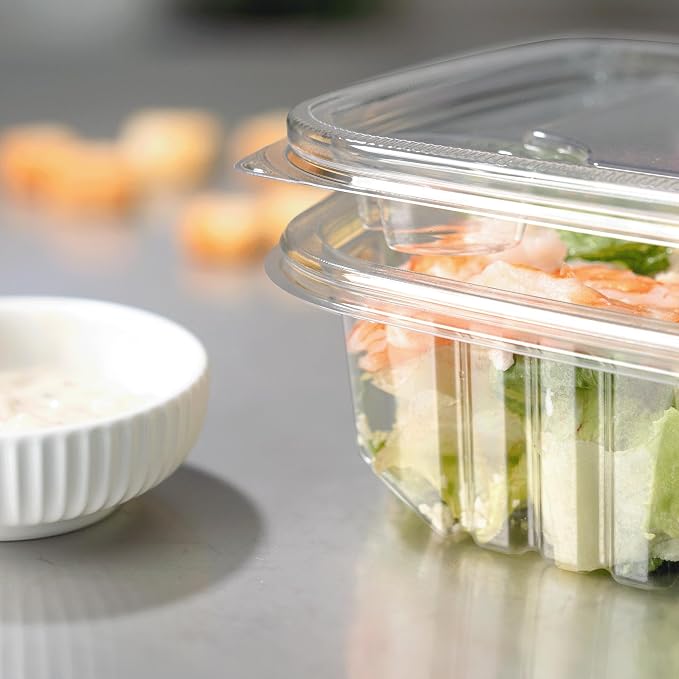 Karat 48oz PET Tamper Resistant Hinged Deli Container [150 ct] - Plastic Clamshell Food Containers, Easy Open Pull-Tab for Restaurants & Takeout - Image 4