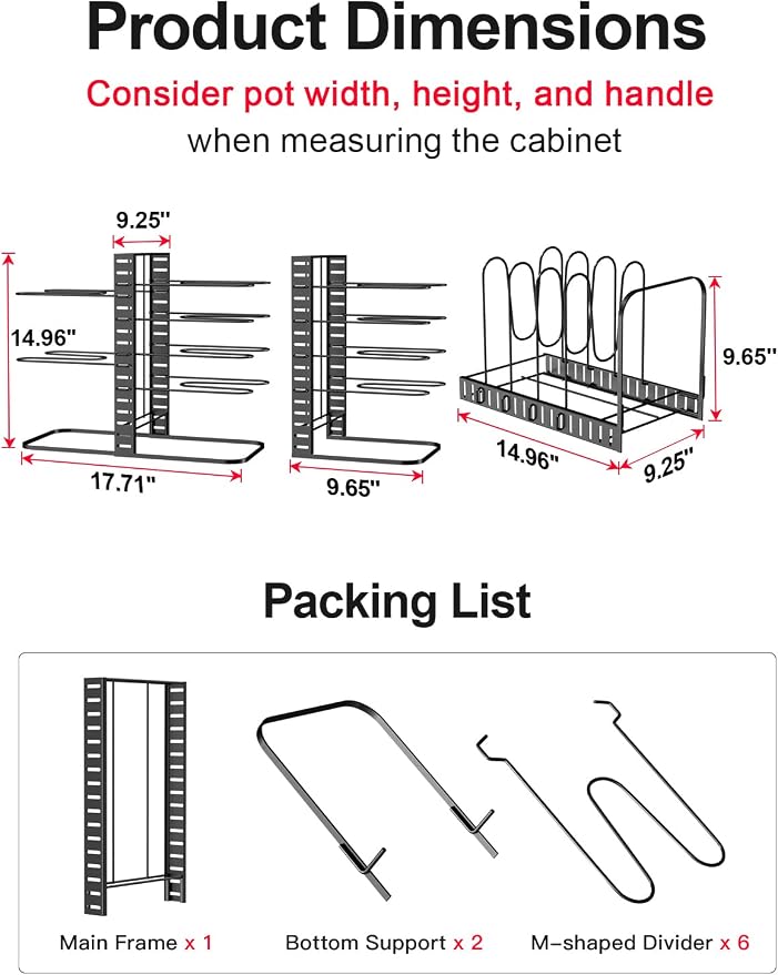 MUDEELA 8-Tier Adjustable Pot Organizer Racks with 3 DIY Methods and 12 Expandable Pans and Pots Organizer Rack Bundle - Image 5