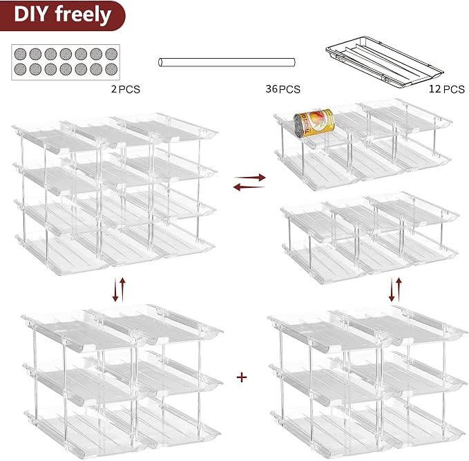 Can Organizer for Pantry, 3 Tier Stackable Rolling Can Storage Rack 2 Pack | Automatic Rolling, Modular Combination, Clear, Holds 72 Cans, Fits Cabinets, Pantry & Fridge, Easy Access, Space Saving - Image 3