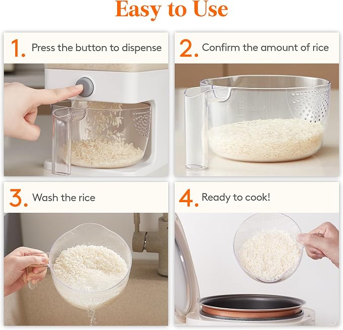 Lifewit Rice Dispenser 25 Lbs, Airtight Storage with Cup, 2 Pack Clear | BPA-Free 11.3kg Capacity Storage Container for Beans, Corn & Other Small Grains, One-Press Dispensing Bin for Kitchen Pantry - Image 8