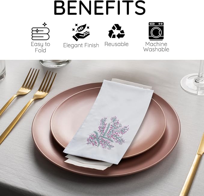 Cloth Tea Napkins Set of 6, Embroidered Cotton Napkins with French Knot Design, Reusable Table Napkins for Dinner, Tea Time, Coffee, Cocktail Settings, 16x16 Inches (Colorful White) - Image 5