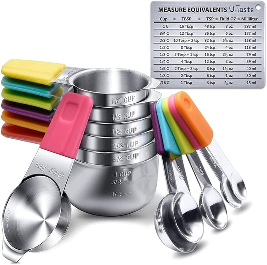 Measuring Cups, U-Taste Magnetic Measuring Cups and Spoons Set of 13 in 18/8 Stainless Steel: 7 Measuring Cups and 5 Measuring Spoons with 1 Professional Magnetic Measurement Conversion Chart | Heavy Duty Magnetic Measuring Cups, Measure Spoon All in O... by U-Taste