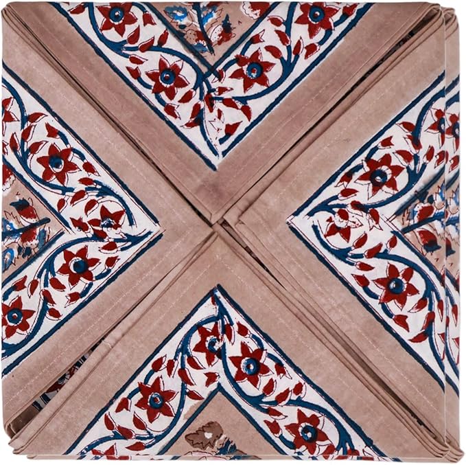 16x16 Inches Cotton Napkins Set of 4, Blue Red, Washable Hand Block Printed Reusable Cloth Napkins for Dinning, Party, Wedding, Home Decor Fall - Image 7