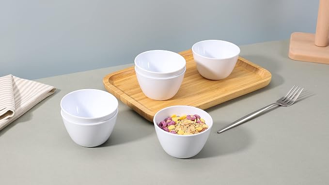 Amazon Basics Melamine Small Bowls for Sauces, Dessert, Round Serving Bowls, BPA Free, Dishwasher Safe, 8 oz, White, 6-Piece Set - Image 7