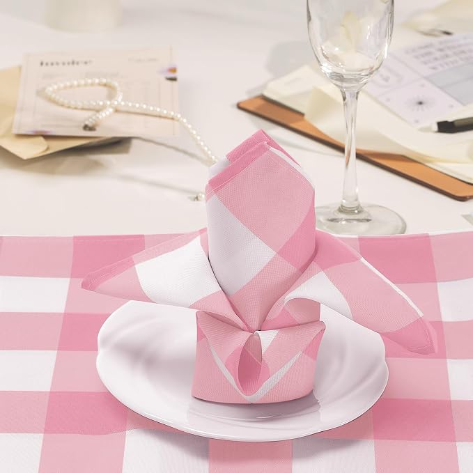 Buffalo Plaid Table Napkins Set of 25 Checkered Cloth Napkins 17x17 inch Washable Dinner Gingham Pattern Napkins Soft Napkins for Wedding Party Dining Banquet(Pink and White) - Image 7