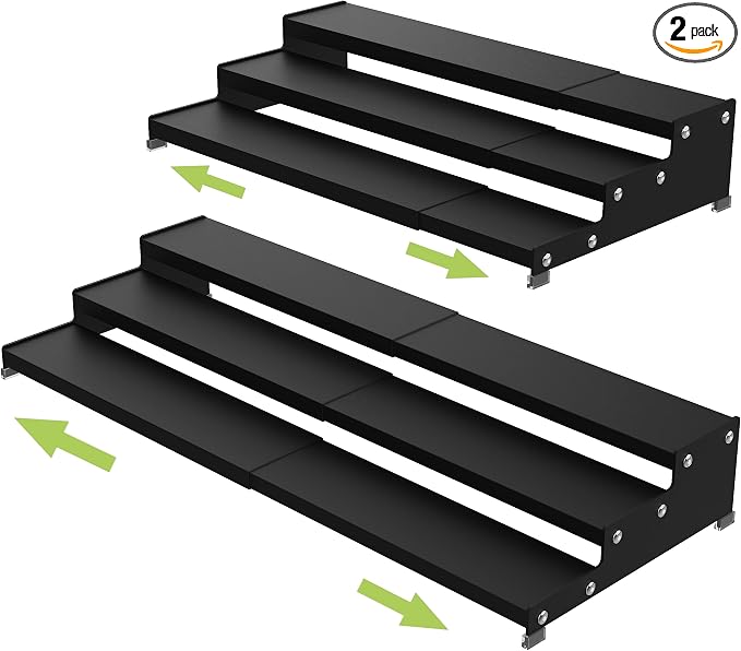 Jojocross Spice Rack Organizer for Cabinet, 3 Tier Expandable Spices Storage, Great for Kitchen Cabinets, Cupboard,Pantry and Countertop More 2 Packs/Black by JOJOCROSSHIGHQUALITYLIFE