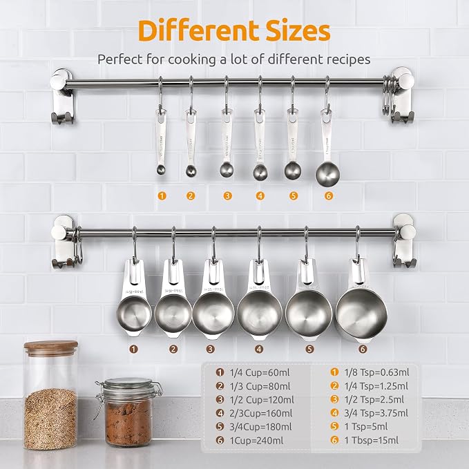 U-Taste Measuring Cups and Spoons, 18/8 Stainless Steel Measure Set of 12 | Metal Measuring Cups Spoons, Stackable Teaspoon Tablespoon Scoop Food Portions, Kitchen Gadgets for Dry & Liquid Ingredient - Image 2