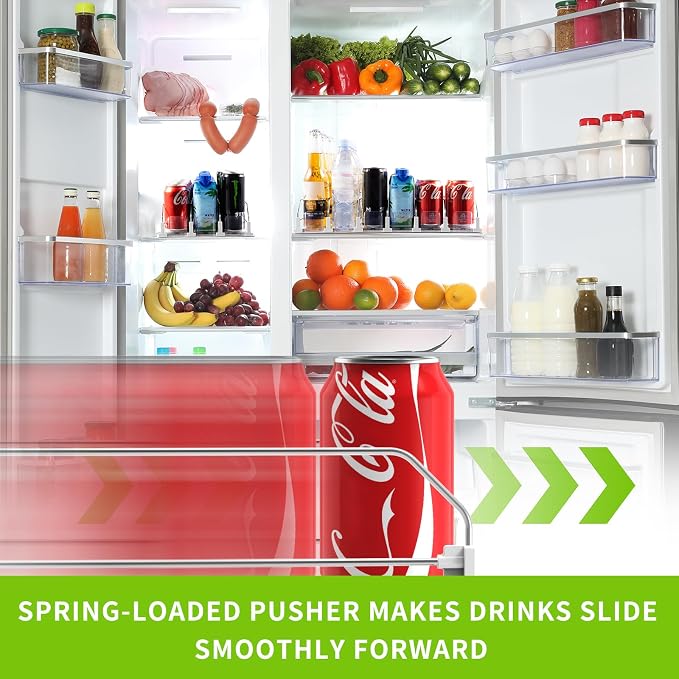 Coanto Drink Organizer for Fridge, Soda Can Organizer for Refrigerator with Automatic Pusher Glide, Adjustable Width Drink Dispenser for Fridge, Holds up to 30 Cans or Bottles, 6 Row - Image 2