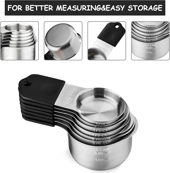 Magnetic Measuring Cups and Spoons Set of 16 Includes 7pcs Stainless Stee Stackable Nesting Magnetic Measuring Cup 9pcs Magnetic Measuring Spoon for Dry and Liquid Ingredients - Image 3