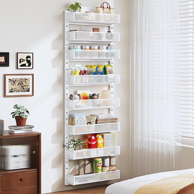 Pantry Door Organizers and Storage, 8-Tier Large Metal Heavy-Duty Frame Over the Door Spice Rack, 2 in 1 Wall-Mounted or Hanging shelf for Kitchen, Bathroom, Laundry Room, Bedroom, Closet &Nursery - Image 5