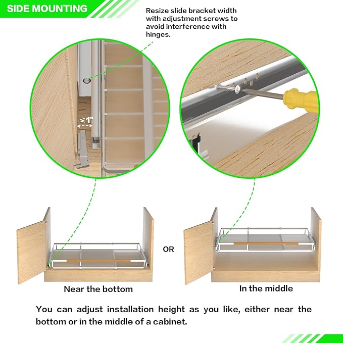 Expandable Pull Out Drawer Cabinet Organizers, Heavy Duty Slide Out Storage Shelf for Home Kitchen Pantry Cupboard Pots Pans, Adjustable Width from 12.1"~18.4", Stainless Steel 2 Pack - Image 6
