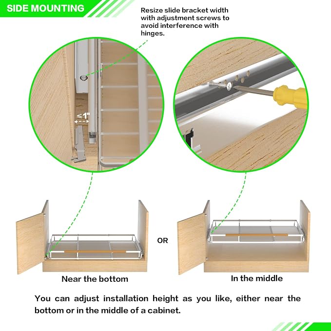 Expandable Pull Out Drawer Cabinet Organizers, Heavy Duty Slide Out Storage Shelf for Home Kitchen Pantry Cupboard Pots Pans, Adjustable Width from 16.2" to 26.2", Stainless 2 Packs - Image 5