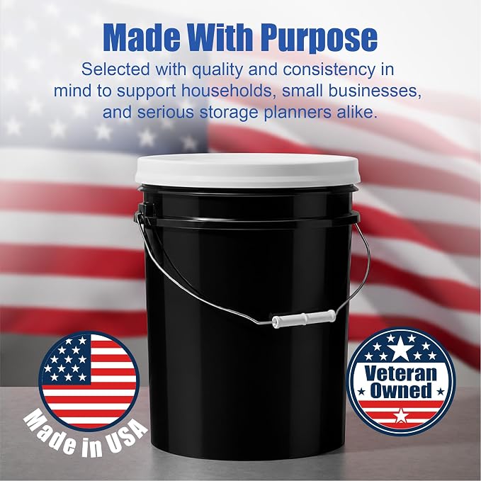 5 Gallon Bucket - Food Grade w/Lid BPA-Free, Black/White, 6 | Airtight Gamma Seal Screw-On Lid, Heavy-Duty 90 Mil HDPE Plastic, Food Safe and Durable Container, Bulk Storage, Made in USA - Image 7