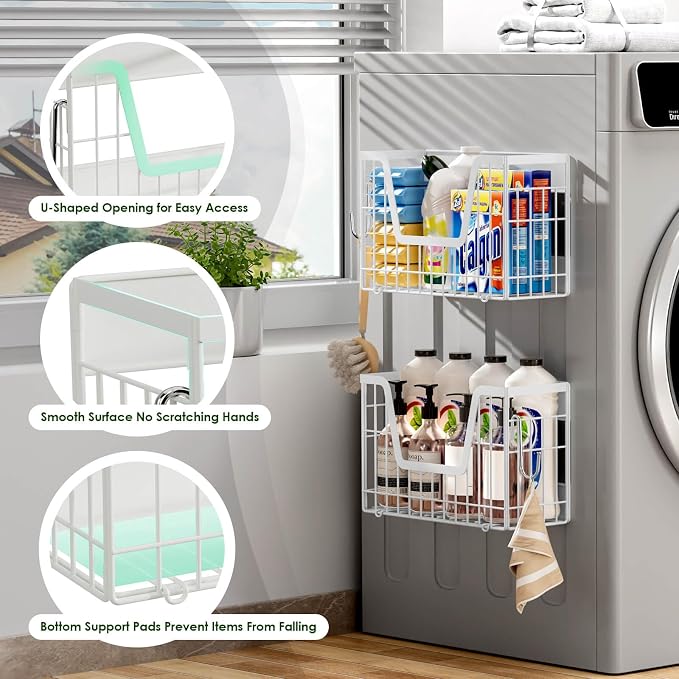 4 Pack Magnetic Shelves For Fridge, White Potato Onion Storage Bin | Magnetic Fruit Basket for Fridge Organizers and Storage, Veggie Onion Potato Wire Storage Basket for Kitchen, Pantry Laundry - Image 4