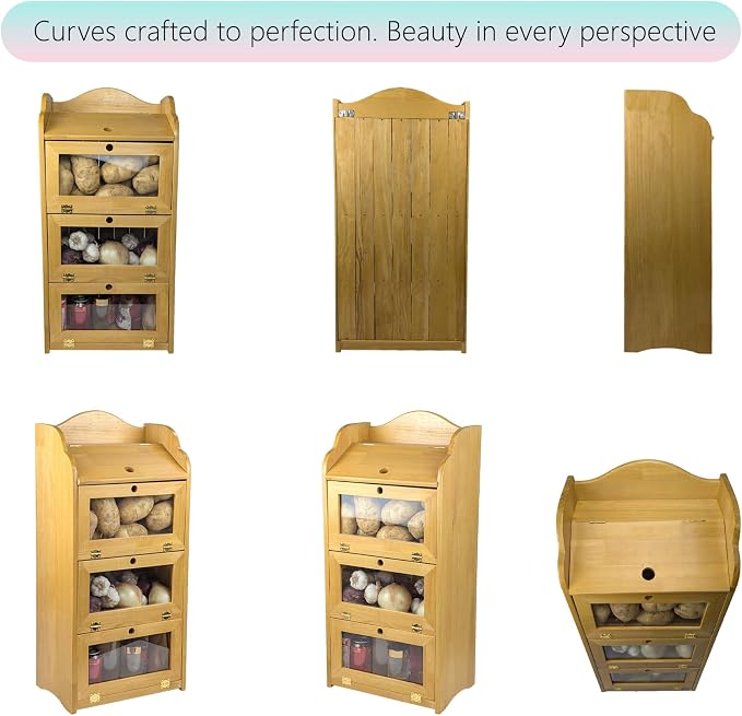 ARTAWEIN Onion and Potato Storage Bin Box Farmhouse Fruit and Vegetable Storage Small Food Kitchen Pantry Cabinet for Snack Large Bread Box for Homemade Bread Black Potato Bins - Image 8
