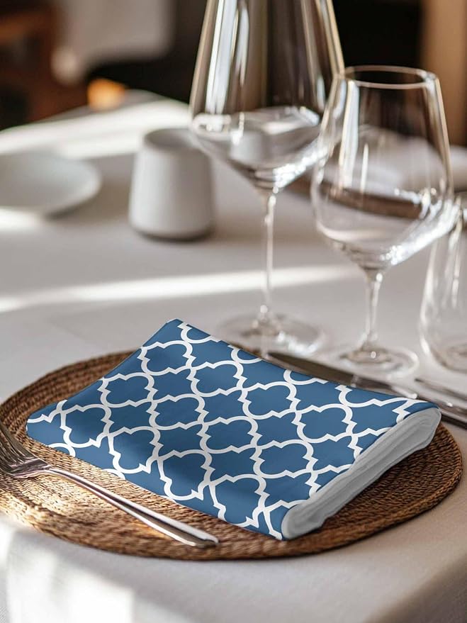Cloth Napkins Set of 4-20x20 Inches, Blue Moroccon Washable Reusable Table Napkins, Middle Century Minimalist Rustic Geometric Soft & Absortbent Dining Napkin for Party Wedding Hotel Restaurant - Image 7