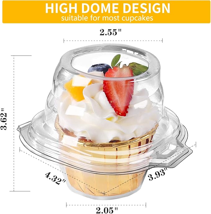 180 Packs Individual Cupcake Containers Stackable Single Compartment Cupcake Disposable Carrier Holder Box Deep Dome Clear Plastic BPAFree (180 counts) - Image 2