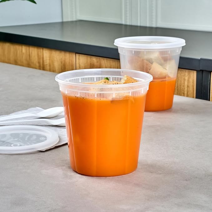 Restaurantware Plastic Food Container 50 Pack of 32 oz Clear Microwave-Safe Storage Container With Lid Leakproof Round Shape Disposable Freezer-Safe - Image 3
