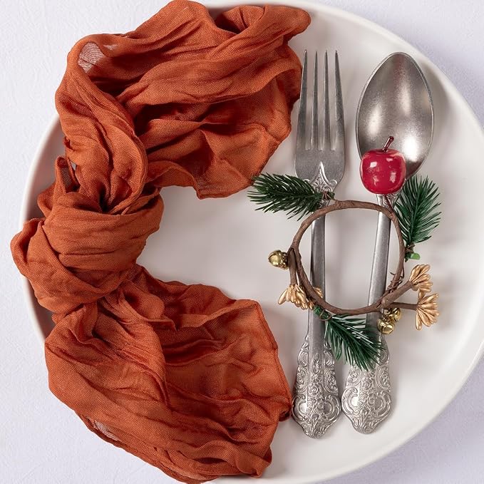 Cloth Napkins Set of 10 21"x21" Reusable Cheesecloth Napkins Terracotta | Boho Rustic Dinner Napkins Washable Gauze Table Napkins Cloth Hemmed Edges for Wedding Bridal Shower Family Gathering Decor - Image 3