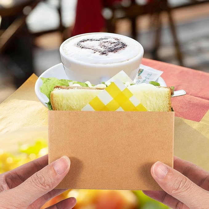 50 Pcs Sandwich Paper Boxes Take Out Food Containers Kraft Sandwich Packaging Boxes Toast Holding Bread Tray for Restaurant, Picnic and Party - Image 6