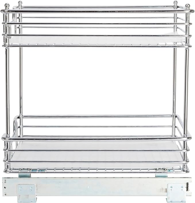 Household Essentials Glidez Chrome-Plated Steel Pull-Out/Slide-Out Storage Organizer with Plastic Liners for Under Cabinet Use - 2-Tier Design - Fits Standard Size Cabinet or Shelf, Chrome - Image 10