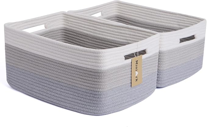 MiniArk Large Storage Baskets for Shelves, 17 x 13 x 7.5” Closet Organizers Bins for Clothes Blanket Towels, Baby Nursery, Toy Baskets Box, Woven Rope Baskets, 2 Packs Gradient Grey by MiniArkStorageBasketsHome