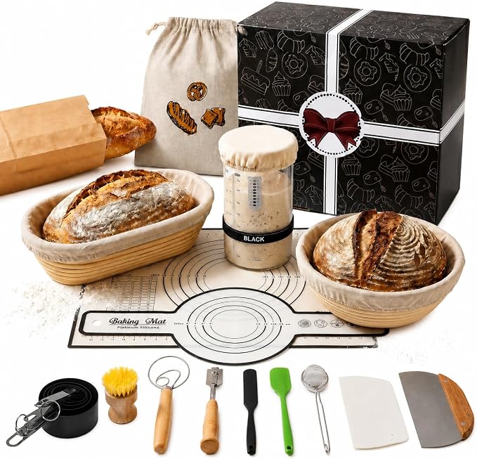 Sourdough Starter kit Round Oval Splinter Free Banneton Baskets 900ml Sourdough Starter Jar All Essential Sourdough Bread Baking Supplies and Sourdough Tools Suitable for Making a Variety of Breads by Unknown