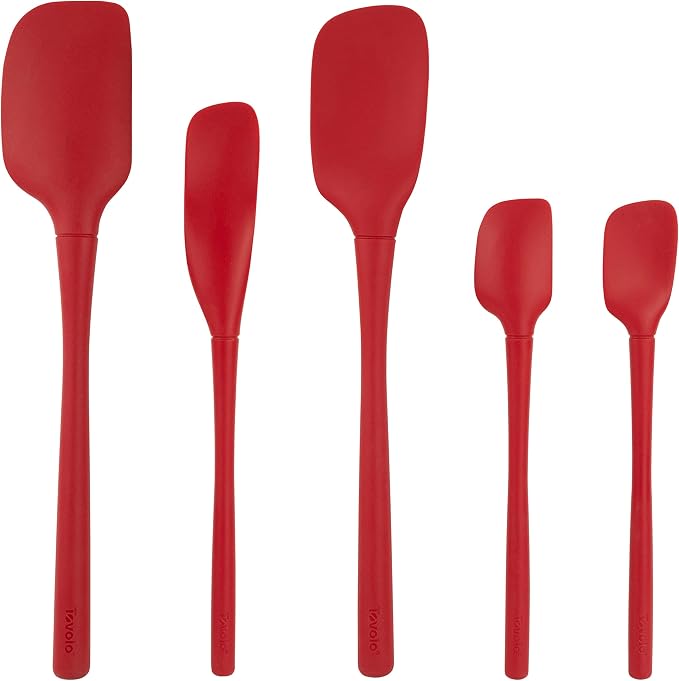 Tovolo Flex Core 5 Piece Silicone Spatula Set Heat Resistant All Silicone Utensils Include Non Stick Spatula Spoonula Jar Scraper, Dishwasher Safe BPA Free Spatulas for Baking Mixing, Cayenne Red by Tovolo