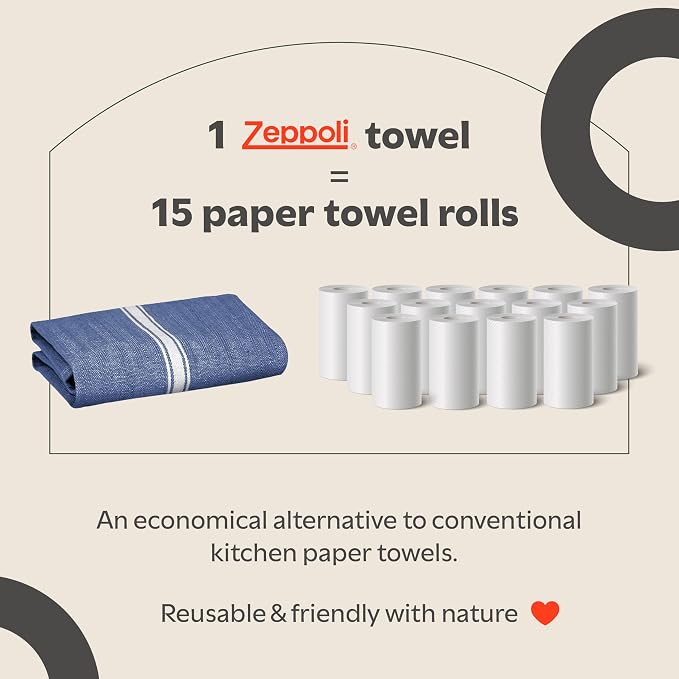 Zeppoli Classic 15 Pack 100% Natural Cotton Kitchen Towel Set, Reusable Wash Cloths, Absorbent Dish Towels, Machine Washable Hand Towels, Kitchen Essentials, 14" x 25" - Navy Blue - Image 6