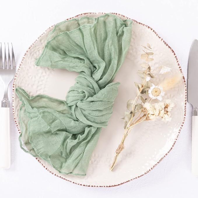 DeZerlor Sage Green Washable Cheesecloth Napkins Set of 50 for Party | Reusable Summer Cloth Napkins Bulk, for Wedding Bridal Baby Shower Dinner Cocktail Birthday Home, 21x21 Inches - Image 4