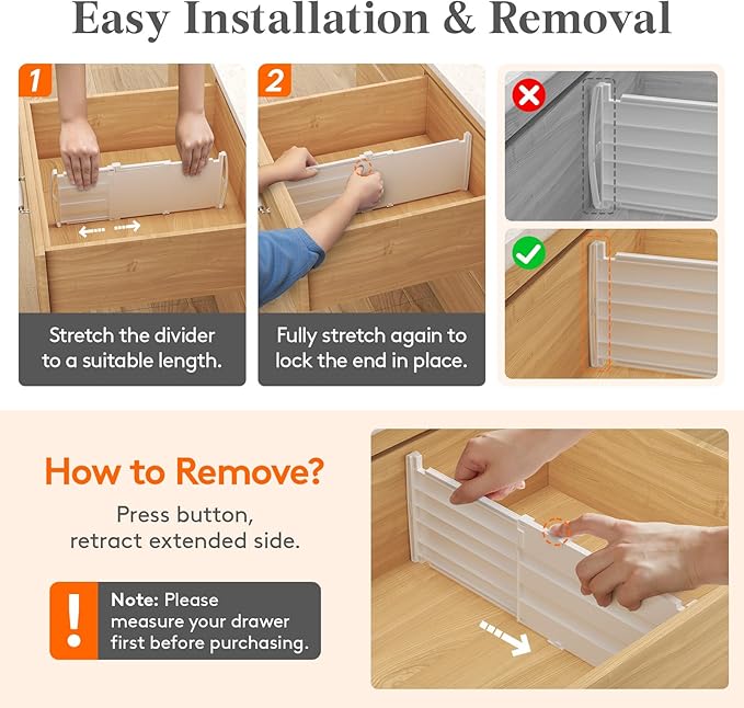 Lifewit 6" Tall Drawer Dividers, Adjustable Deep Drawer Organizer Clothes | 9 Pack 11.5"-18.5" Expandable White Plastic Separators for Dresser, Kitchen, Cabinet, Closet, Office Organization & Storage - Image 6