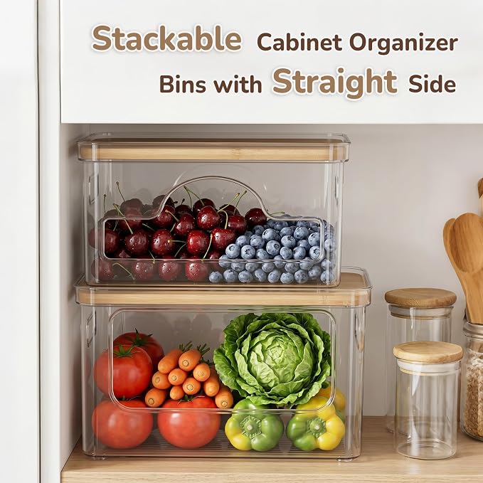 Hudgan Potato Onion and Garlic Storage Bin for Pantry Organizers, 3 Packs | Stackable, Straight Side, Bathroom Countertop Storage with Bamboo Lid, Pantry Box, Can Good Organizer, Kitchen Space Saver - Image 5
