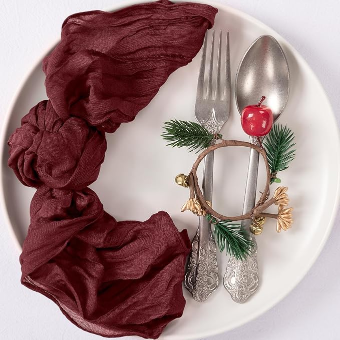 Cloth Napkins Set of 24 21"x21" Reusable Cheesecloth Napkins Bulk Burgundy | Boho Rustic Dinner Napkins Washable Gauze Table Napkins Cloth Hemmed Edges for Wedding Bridal Shower Family Gathering Decor - Image 2