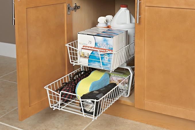 ClosetMaid 11 in. Pull Out Cabinet Organizer, 2 Tier, Heavy Duty, Slide Out Pantry Shelves Drawers for Kitchen, Bathroom, White - Image 7