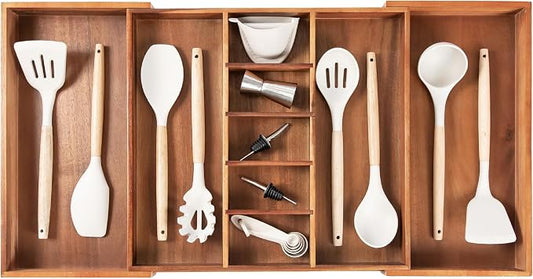 Utensil & Junk Drawer Organizer, 18.5-33 in, Acacia | Food-safe contract grade, 100% sustainable wood, non-slip, adjustable by KitchenEdge