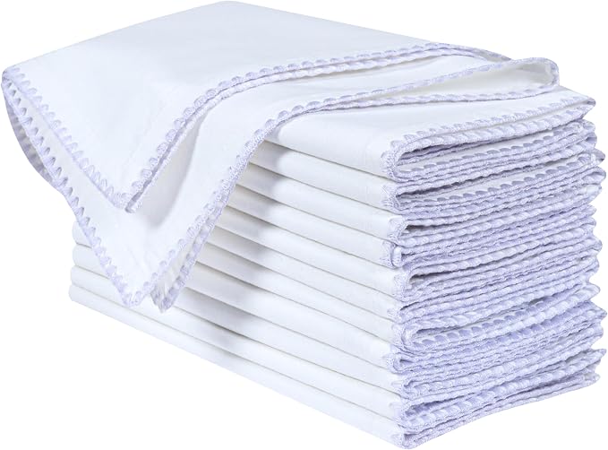 Bedding Craft Cotton Cloth Dinner Napkins Set of 12 – 18x18 Lavender Blue Napkins with Colored Edge Embroidery – Washable Fabric Napkins for Wedding Table Décor, Restaurants, Events & Everyday Dining - Image 3