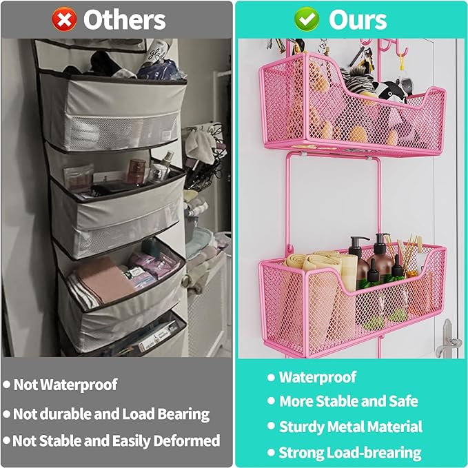 HapiRm Over Door Organizer Storage - Hanging Door Organizer with 4 Metal Large Capacity Baskets and Adjustable Coat Hook for Bathroom Bedroom Kitchen Pantry Closet Cabinet - Image 4