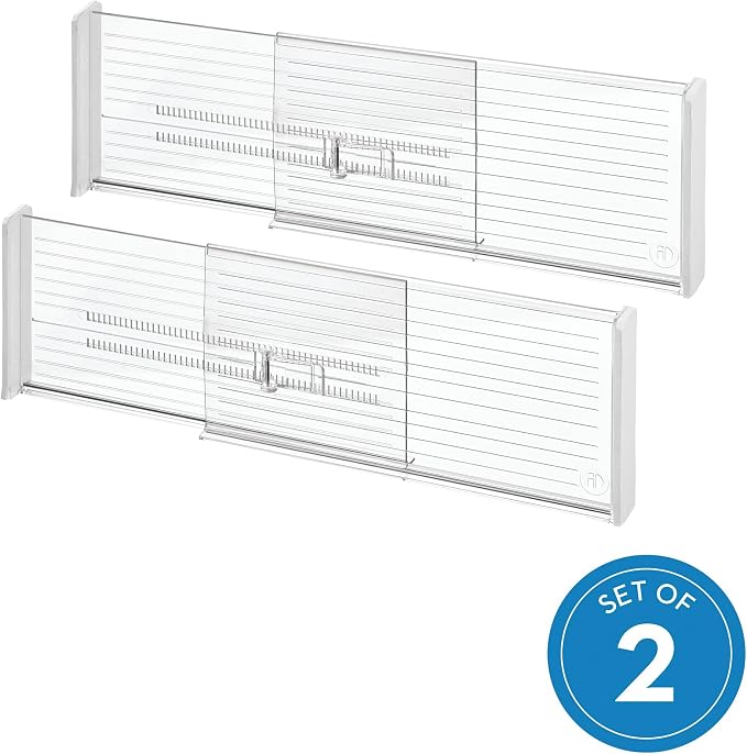 iDesign Plastic Adjustable Drawer Dividers, Clear, Set of 2 | Kitchen, Dresser, Desk Drawers - Image 4
